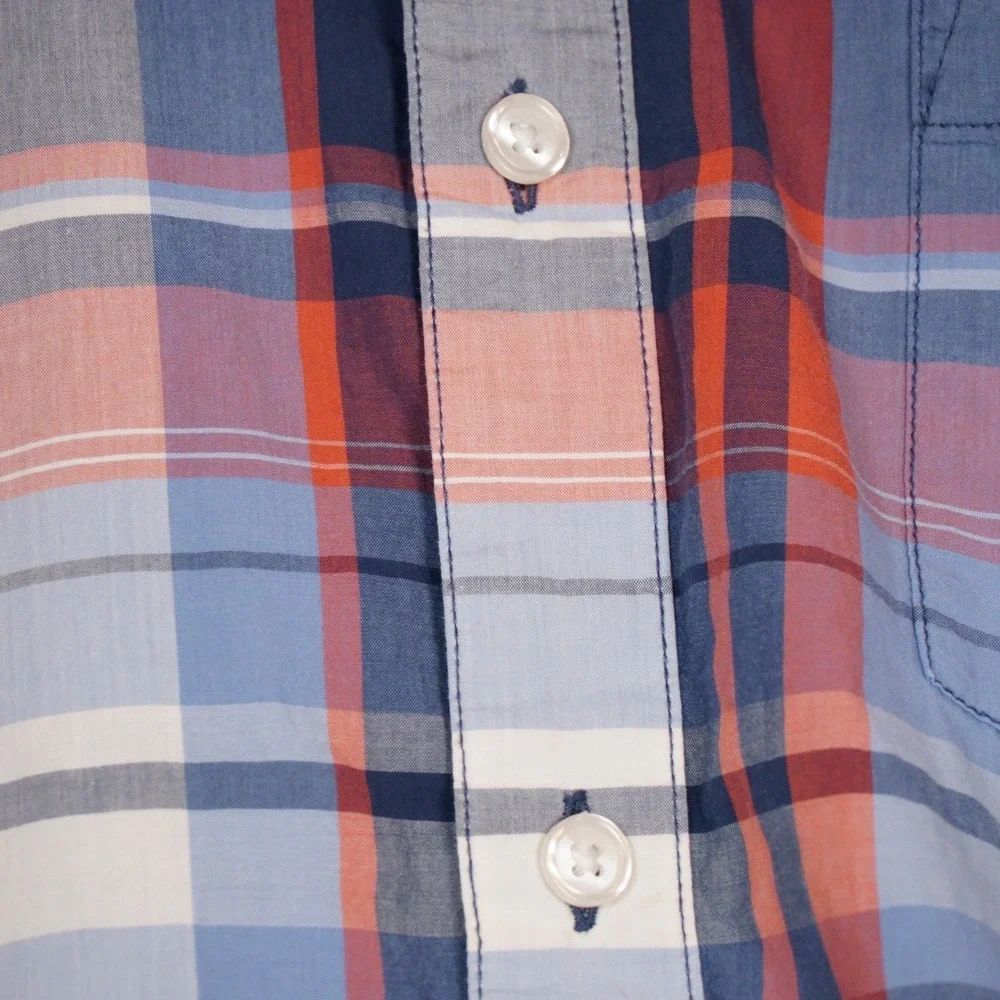 The North Face Button Down Shirt Mens XL Blue Orange Plaid Outdoor Cotton Blend